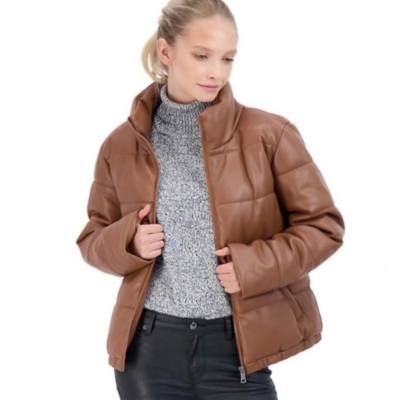 Sebby Jackets & Blazers - Sebby Women's Faux Leather Puffer Jacket, Puffy Coat - S.E.B. By SEBBY 2XL